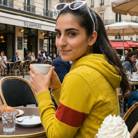 Riley Via enjoys a coffee in Silvamere
