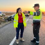 Riley at a crash scene with the Guardia Civil