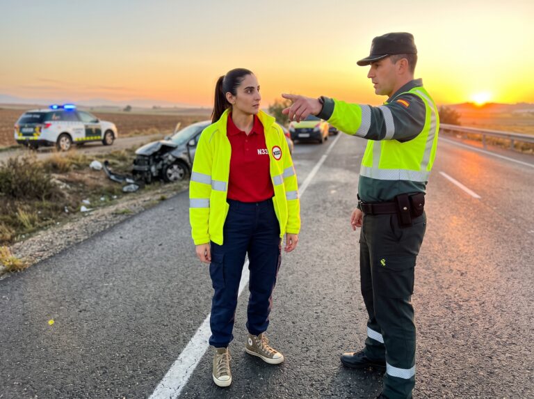 Riley at a crash scene with the Guardia Civil
